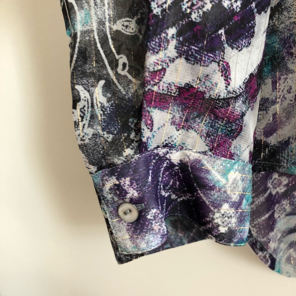 Chicos Long Sleeve Top Button Down Sheer Paisley - Picture 2 of 8